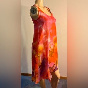 Women’s dress tie dye watercolor-abstract prnt asymmetrical hi-low chiffon S M L